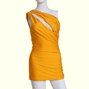 DUNDAS Yellow Orange One-Shoulder Cut Out Mini Dress